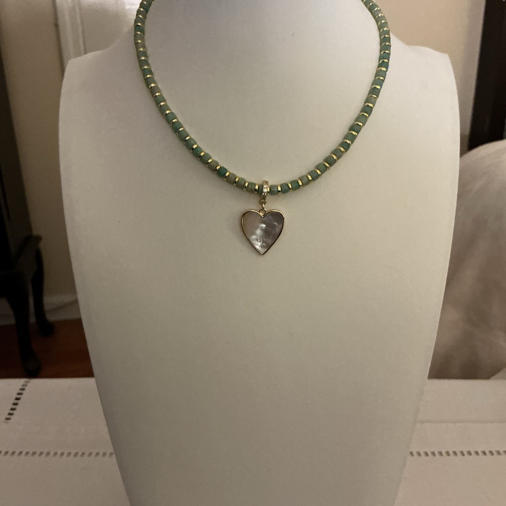 Luna Norte Amazonite Heart Gold Tone Pendant Necklace 40$